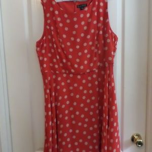Women's Plus Size Dress, 16W, Jessica Howard Midi, Coral and White Polka Dot